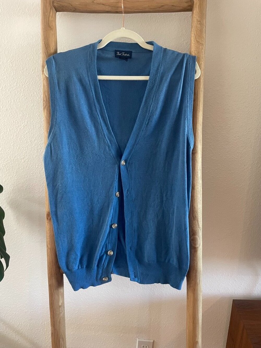 Paul Fredrick Cornflower Blue Button Down Sweater Vest, Size S, Grandpacore